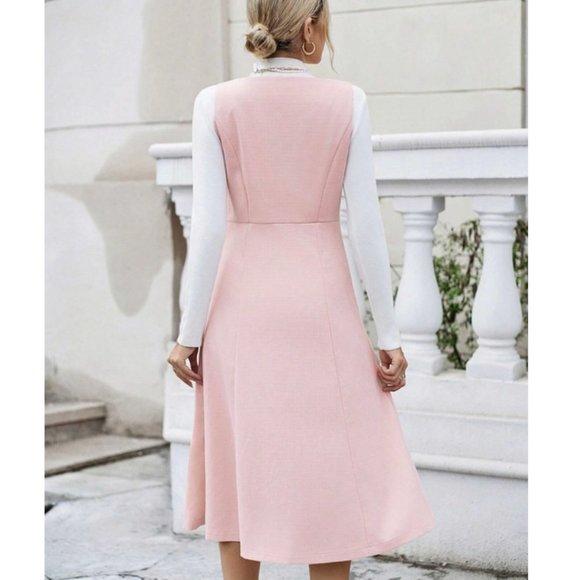 Flap Pocket Button Front Midi Dress Pink - Picture 6 of 6
